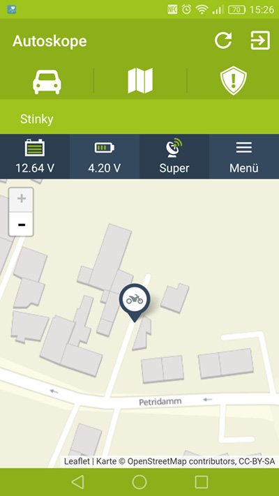 Motoskope GPS-Ortung - App-Ansicht