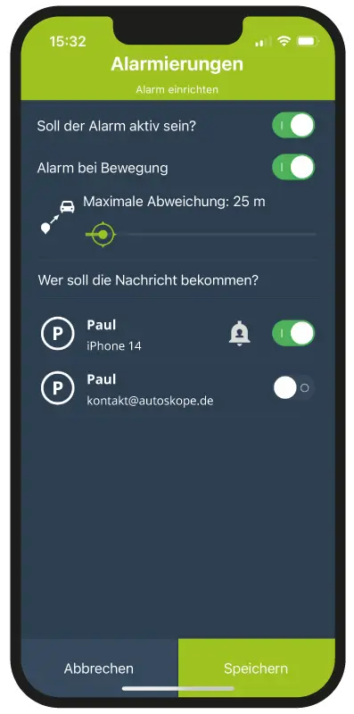 Alarmierungen - Alarm einrichten - Motoskope Motorrad-Ortung