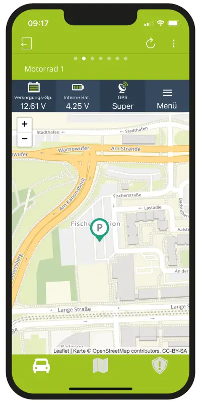 Ortung deines Motorrads - Motoskope Ortungssystem App