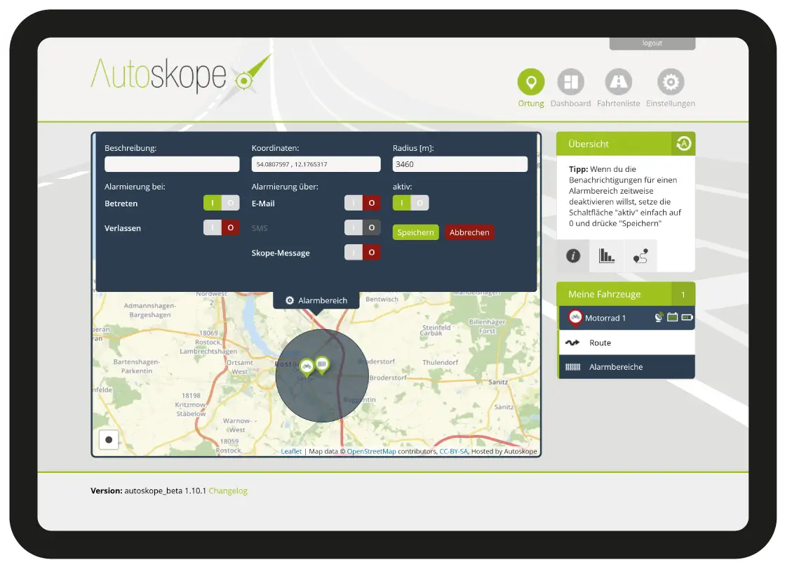 Alarmierungen im Autoskope Portal einstellen - Push-Benachrichtigungen, SMS und E-Mail
